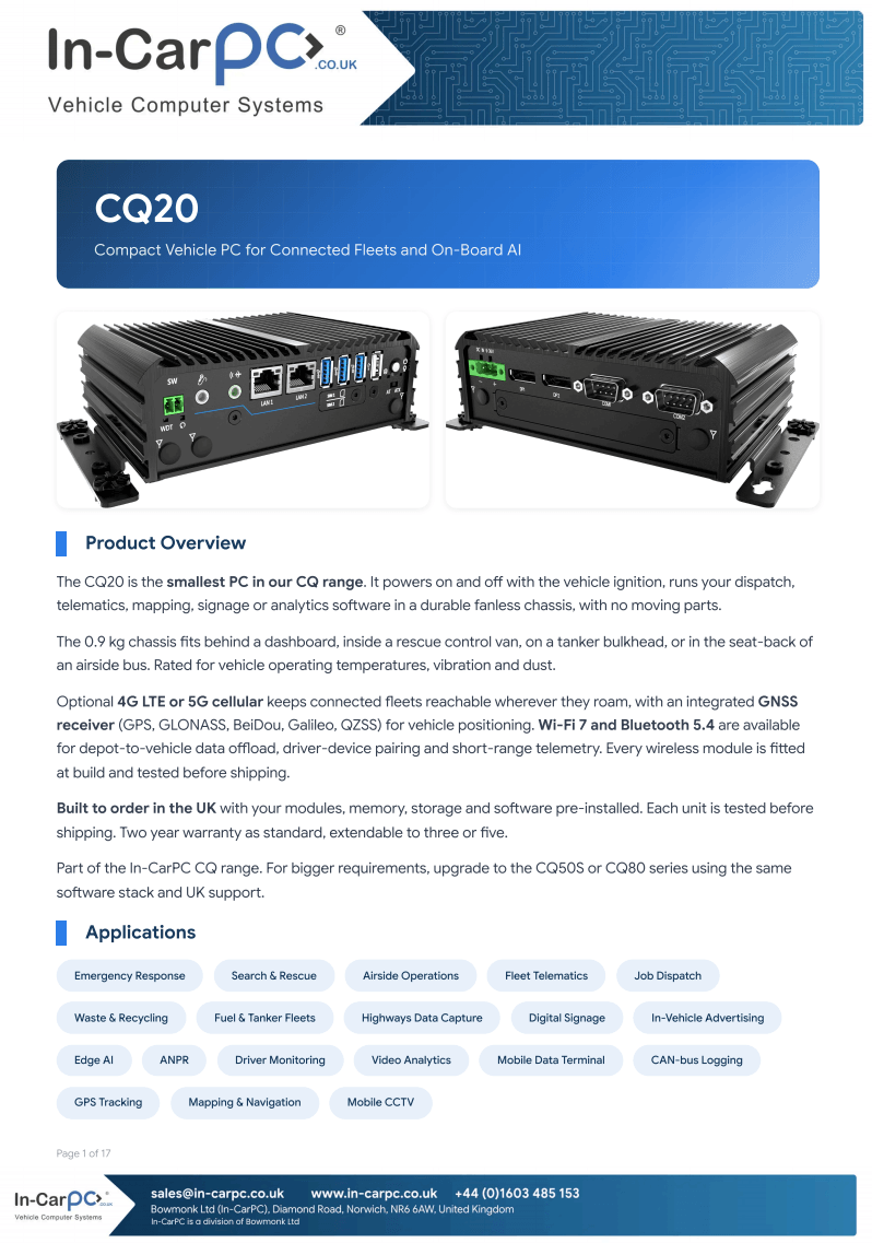 In-CarPC CQ20 datasheet preview